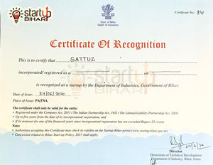 Bihar Startup Recognition Certificate