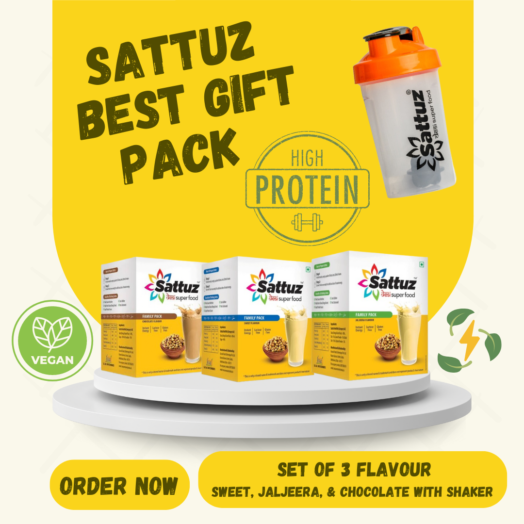 The Best Gift Pack (Set of 3 Flavors (Sweet, Jaljeera, Chocolate) and Shaker) - Sattuz