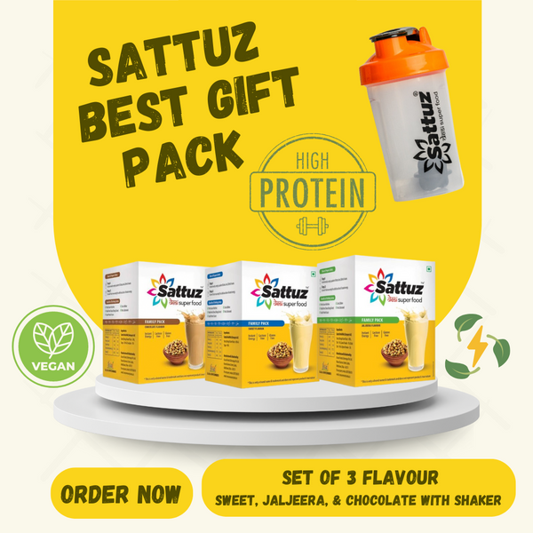 The Best Gift Pack (Set of 3 Flavors (Sweet, Jaljeera, Chocolate) and Shaker) - Sattuz